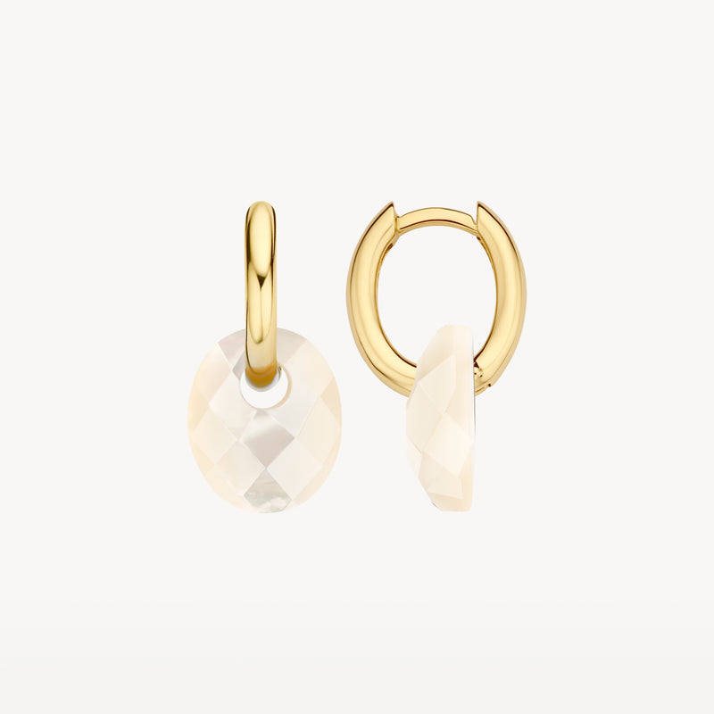 Oorbellen met 14k goud en gepolijste parelmoer hangers in ovale vorm.
