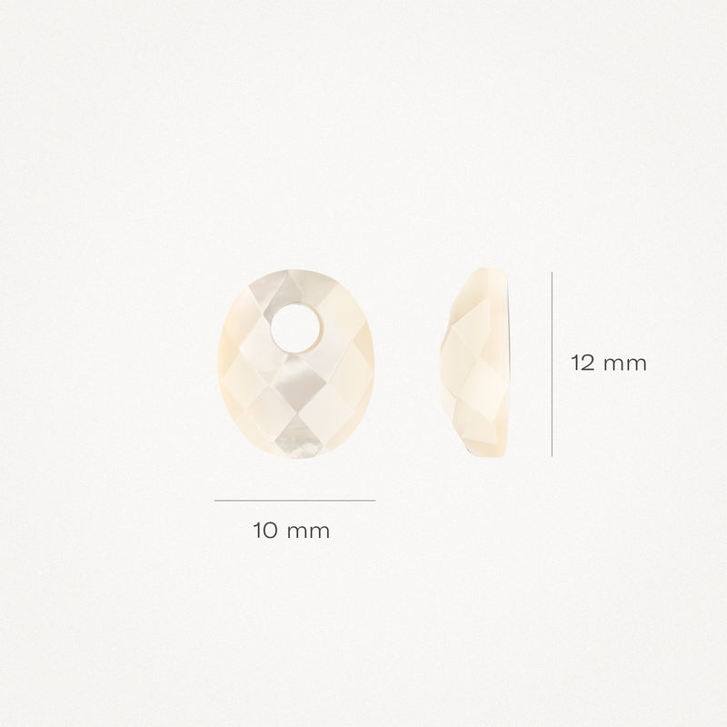 Oorbedel met parelmoer in 14k goud, 10x12 mm, facettenlaag met ronde opening.