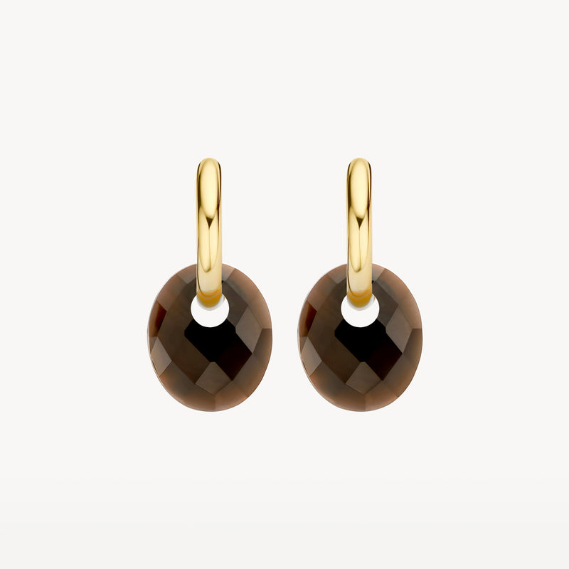 14k goud oorbellen met ronde geslepen smokey quartz hangers.
