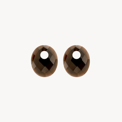 Ronde geslepen smokey quartz kralen met gat in 14k goud, warme bruintinten.