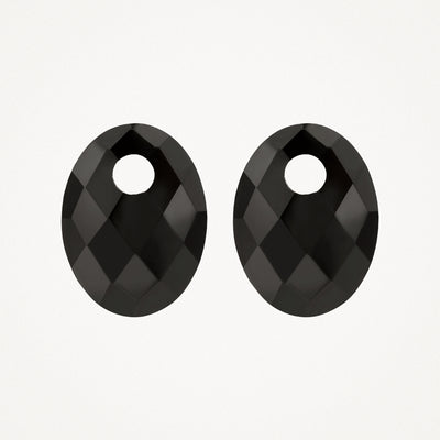Facetrond onyx oorbedels met gat, 14k Goud afgewerkt.