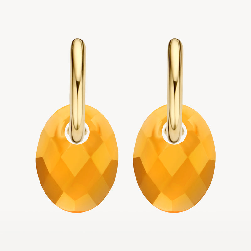 14k goud oorbellen met ovale citrien hangers met facetrand.