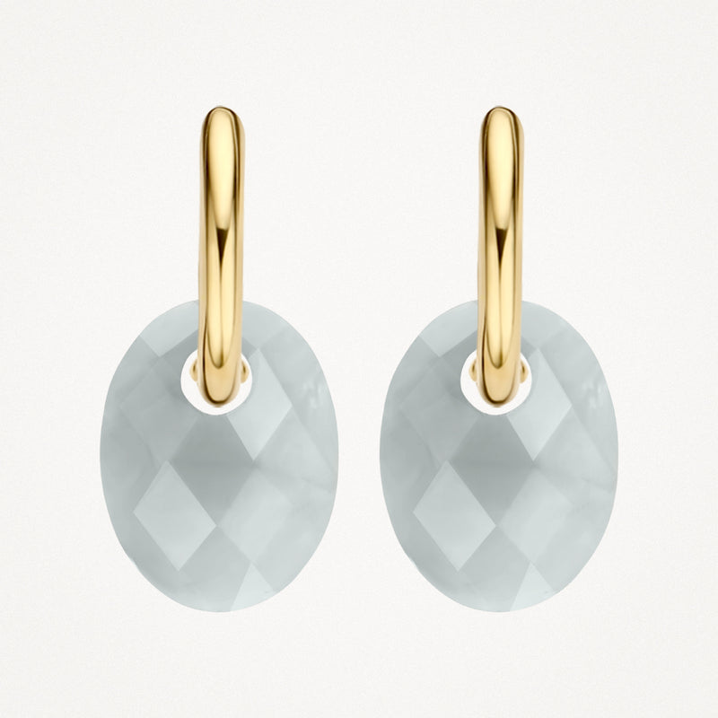 Oorbellen met grijze Agaat hangers en 14k Goud sluiting.