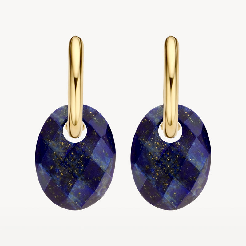 Boucles d'oreilles avec Pendentifs en Lapis-lazuli en or 14k avec pierre à facettes.