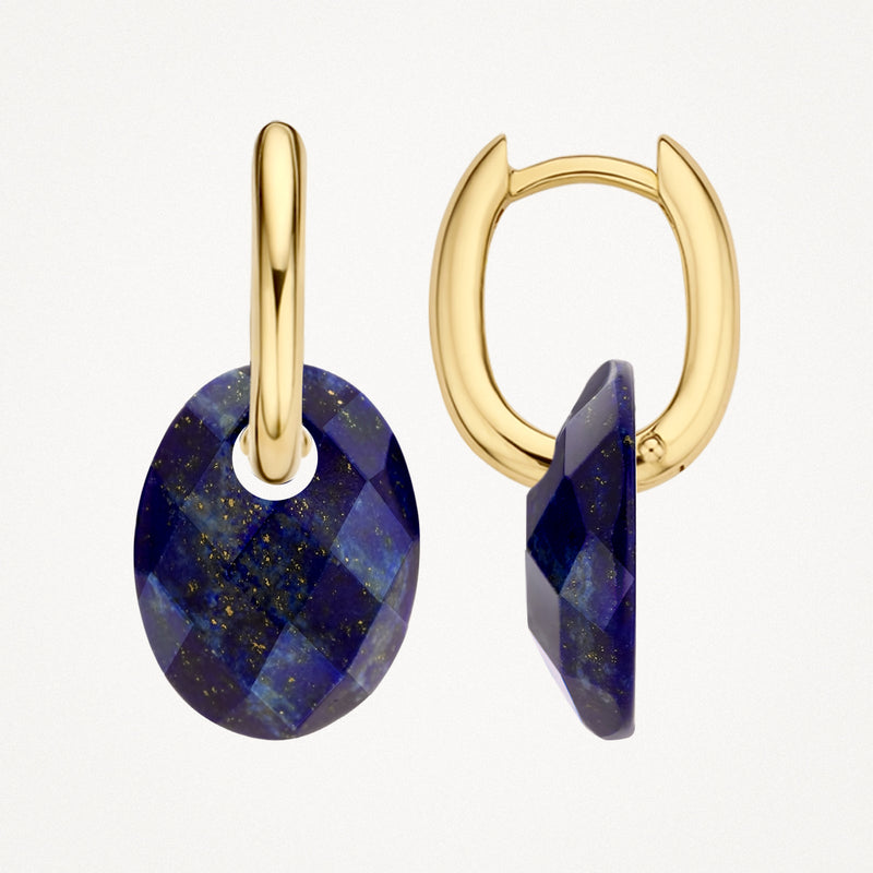 Boucles d'oreilles avec pendentif en Lapis-lazuli et pierre de taille ovale, créoles en or 14k.