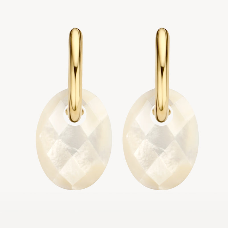 Oorbellen met facetten parelmoer hangers en 14k goud haken.