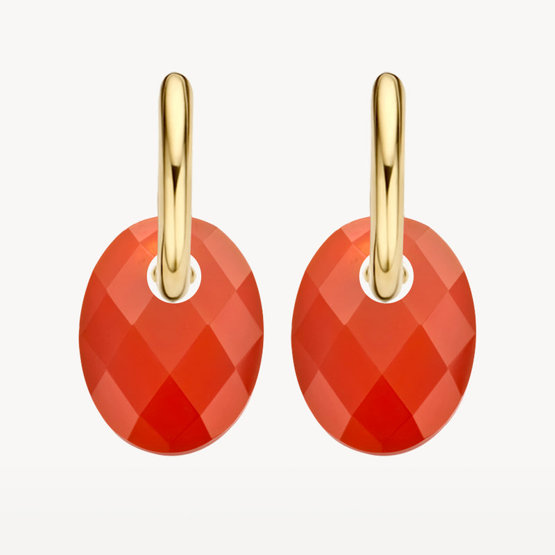 Oorbedels met ronde facetgeslepen rode agaat aan 14k goud ringetjes.