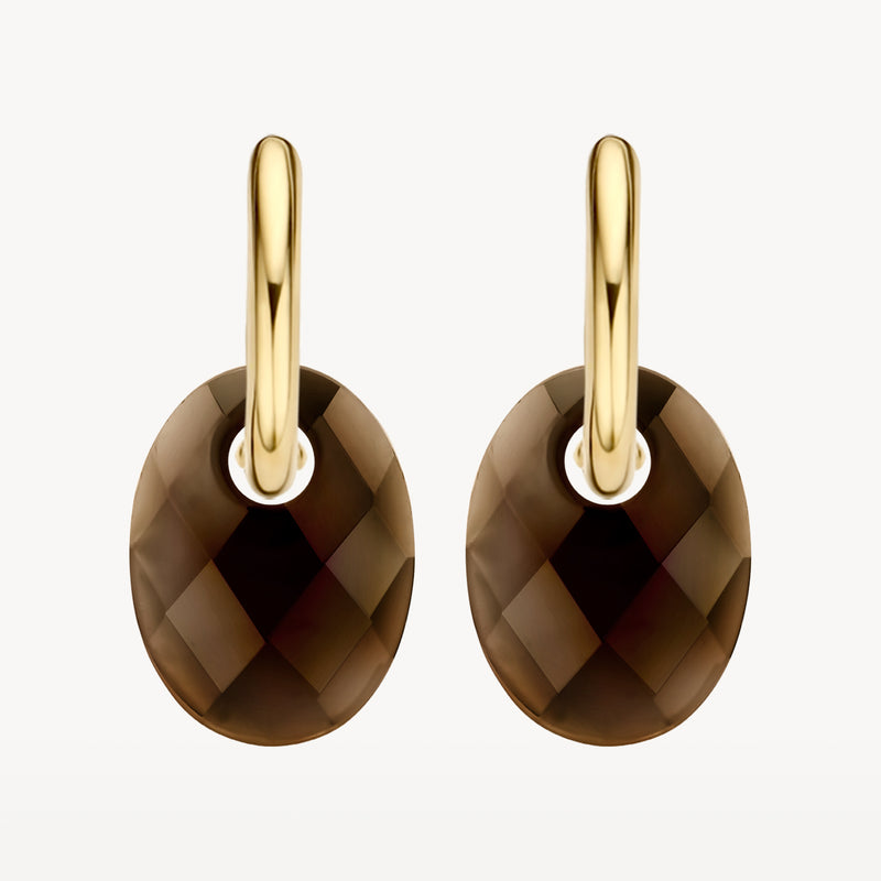 Oorbellen met rookkwarts hangers en 14k gouden oorhaken.