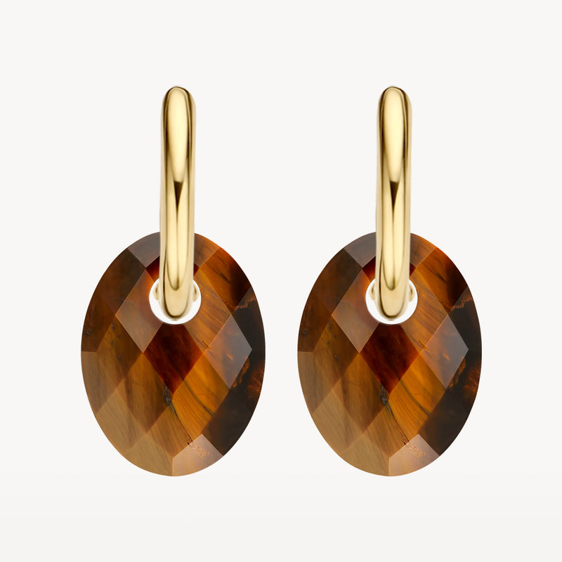 Penditifs d'oreilles avec Œil de tigre poli et or jaune 14k.