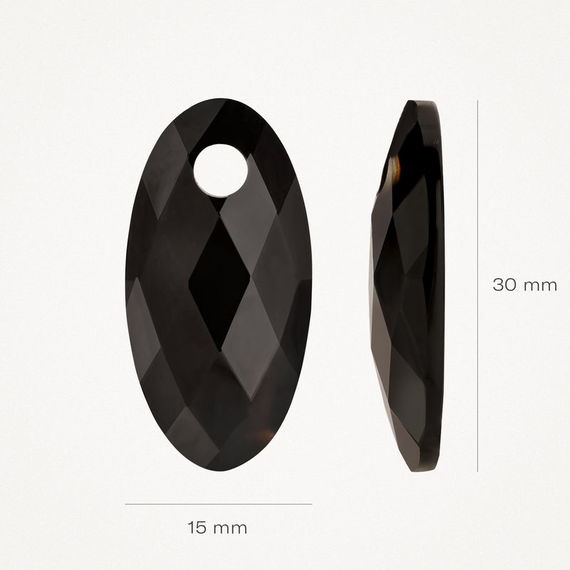 Ovale facet geslepen onyx hanger 30x15 mm met boorgat, 14k goud bevestiging optioneel.