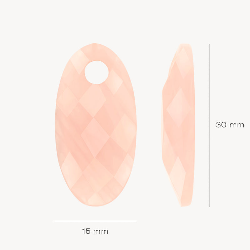 Ovale oorbedel van 14 Rosé goud met facetten en gat, 30x15 mm zichtbaar van voren .
