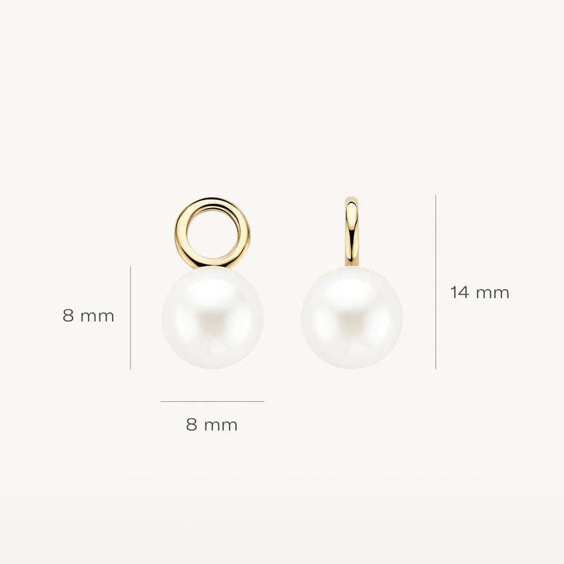 Breloques d'oreilles en or jaune 14k avec perle ronde de Swarovski Blanc de 8 mm de diamètre.