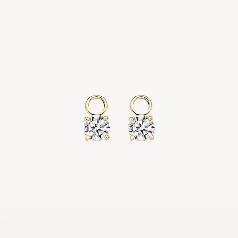 Oorbellen van 14k geel goud met ronde zirkonia steen in zetting.