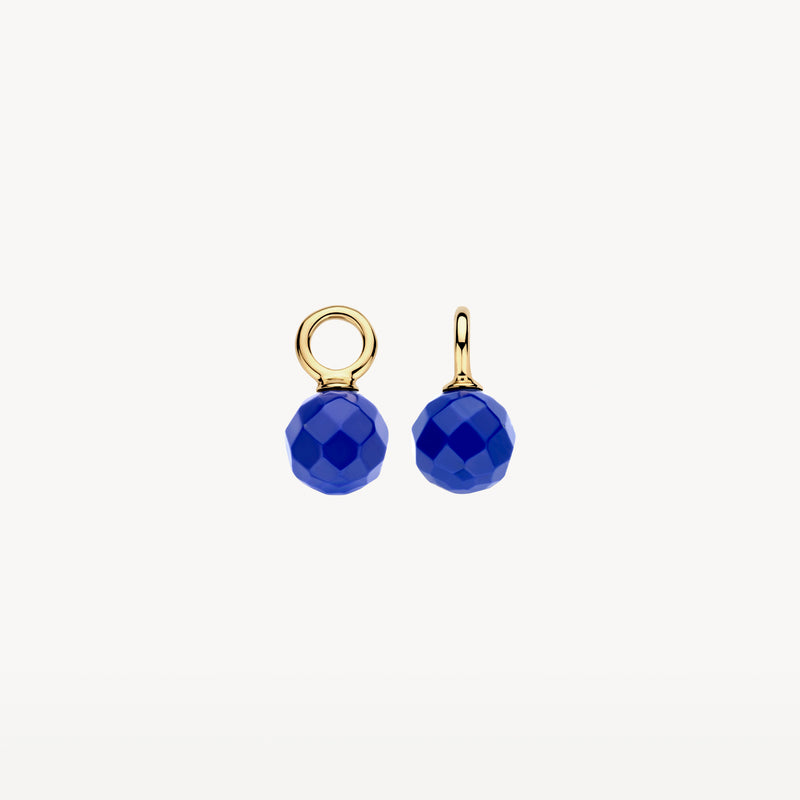 Oorbedels met facetten lapis lazuli en 14k geelgoud ringetje.