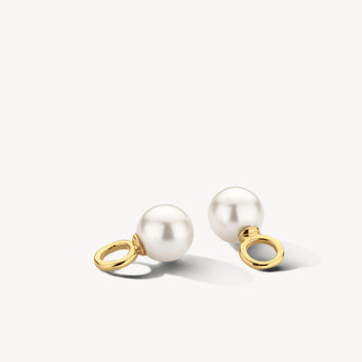 14k geelgouden oorbedel met ronde witte Swarovski parel en lus.