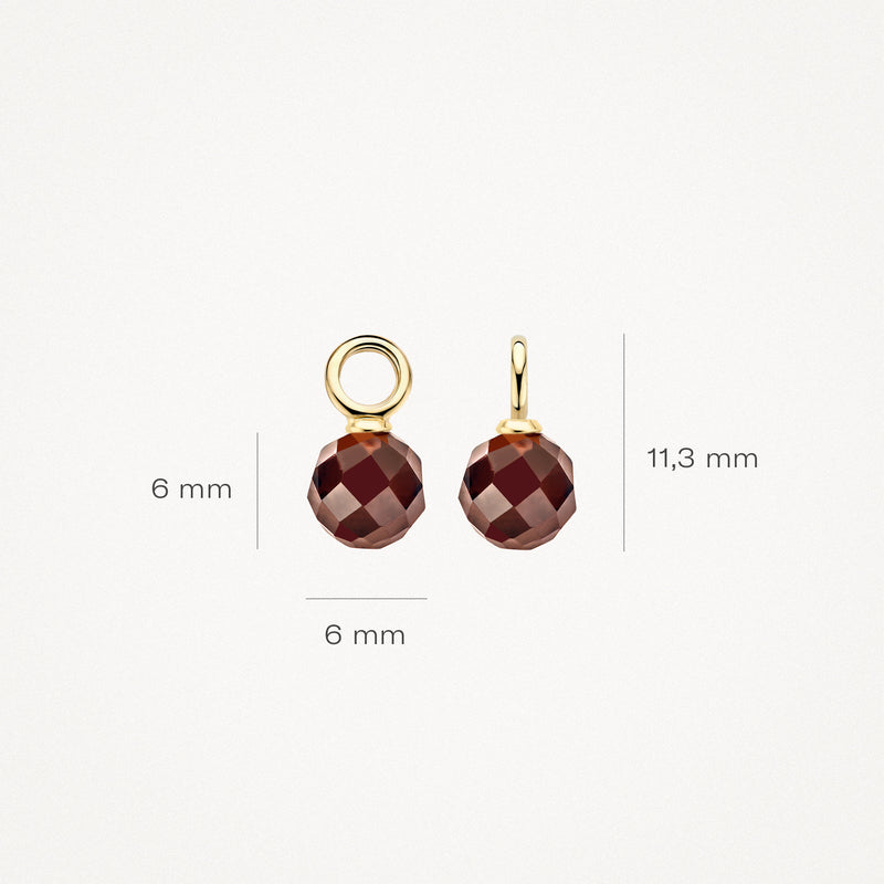 14k geelgouden oorbedel met ronde bruine zirkonia van 6 mm diameter.