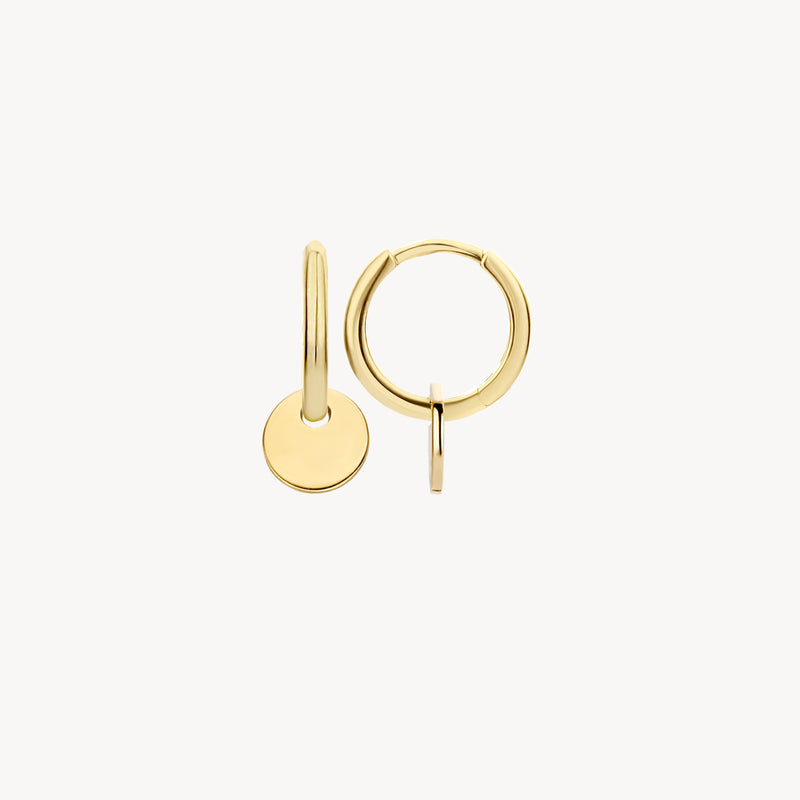 Oorbedels 14k geelgoud met ronde schijf en glad oppervlak.