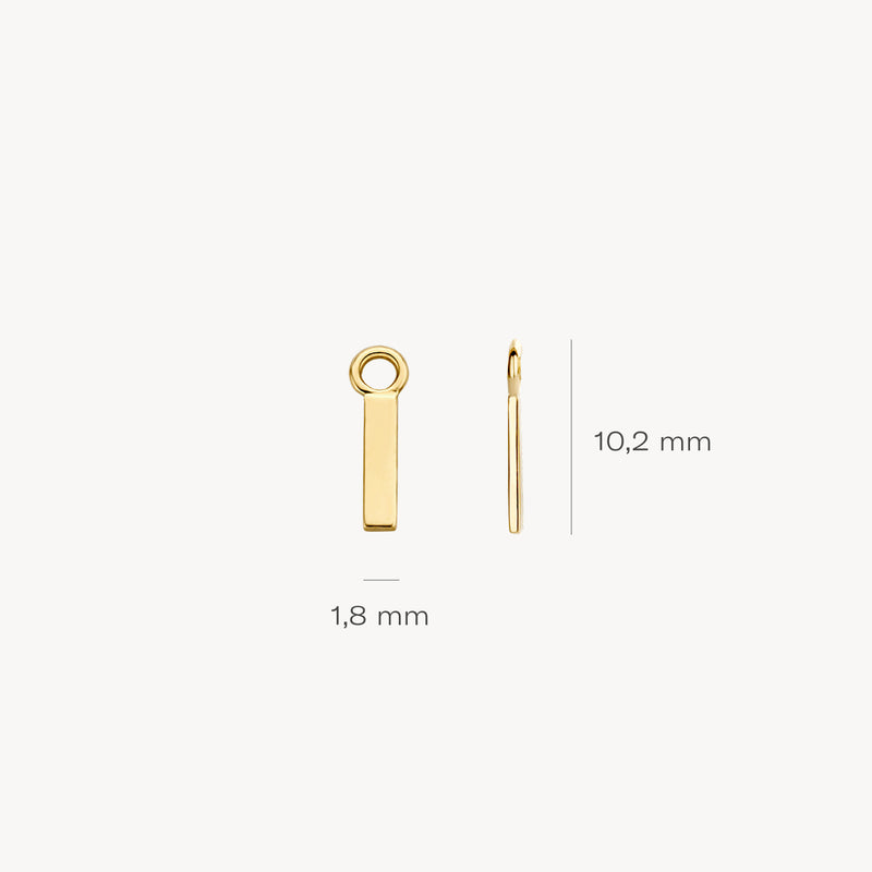 14k geelgouden smalle rechthoekige oorbedel met oogje, 10,2 mm lang, 1,8 mm breed.