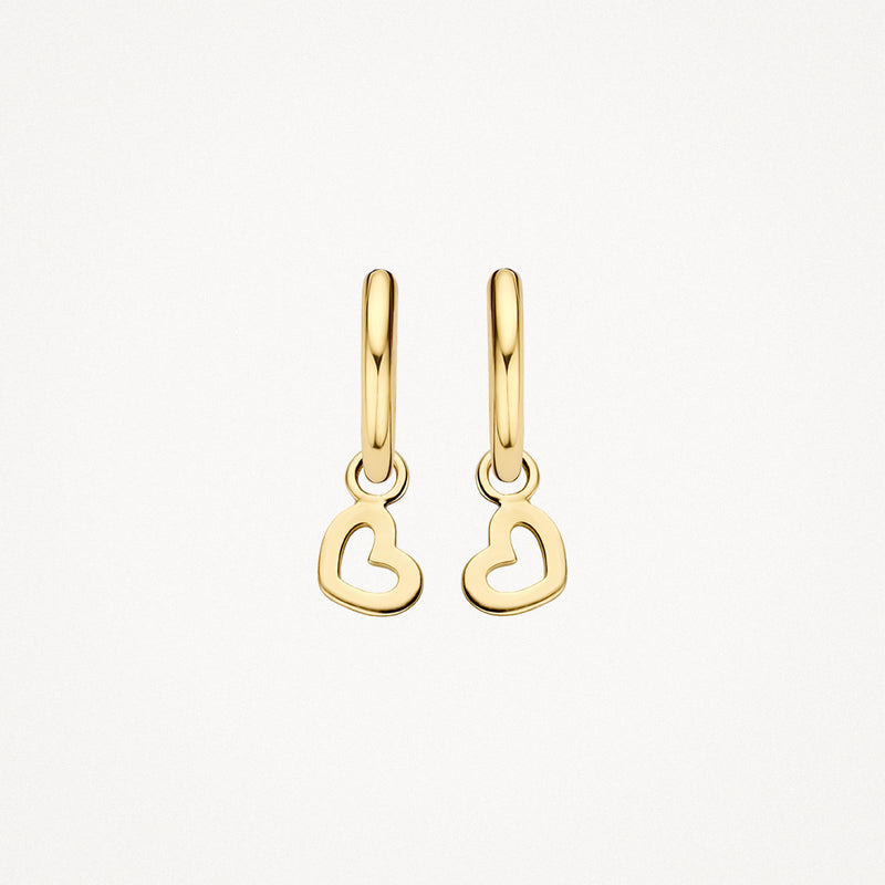 Boucles d'oreilles en or jaune 14k avec pendentif en forme de cœur ouvert.