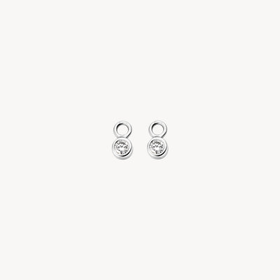 Oorbedels van 14k wit goud met kleine ronde zirkonia in sluiting.