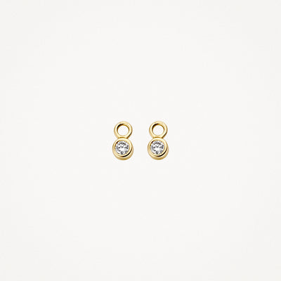 Breloques d'oreilles en or jaune 14k avec petites pierres de Zircone et œillet.