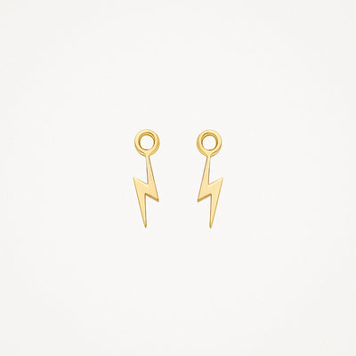 Oorbedels in 14k geelgoud met bliksemschichtvormige hanger en cirkelvormige bevestiging.