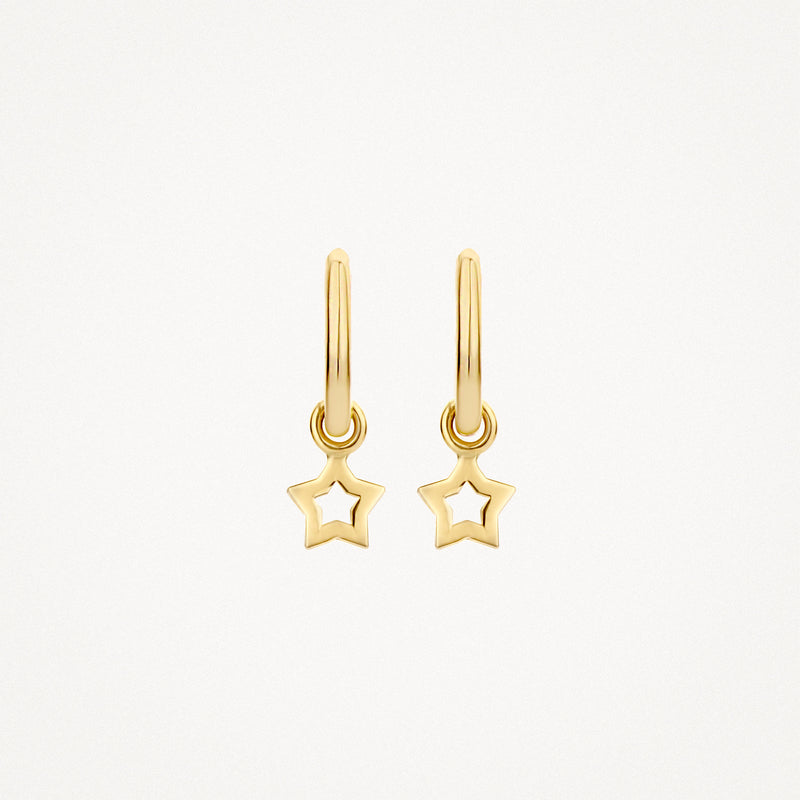 14k geelgouden oorbellen met kleine open sterhanger.