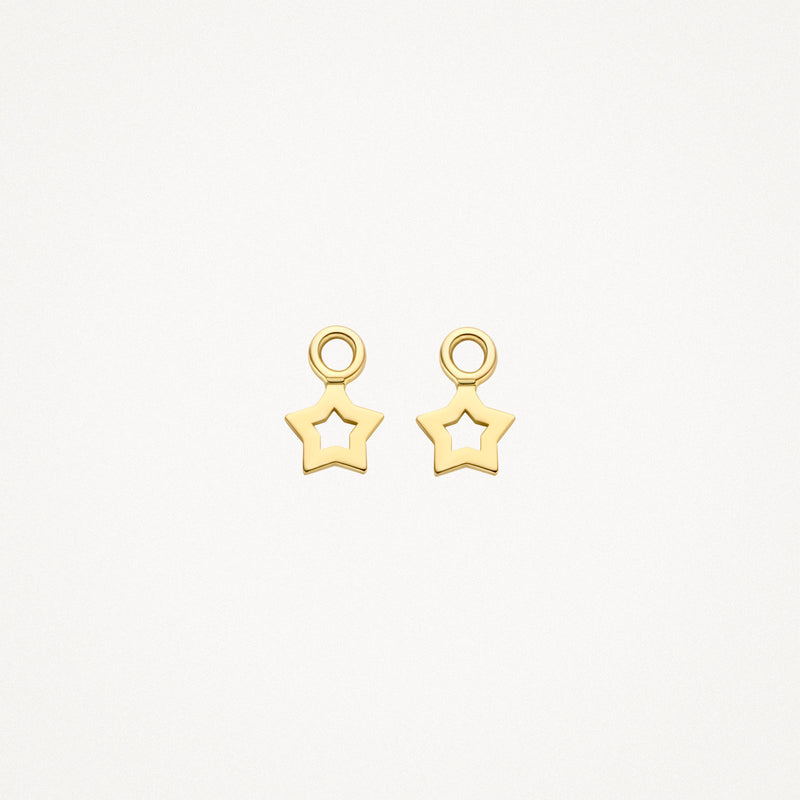 14k geelgouden oorbedels met open stervorm en ringopening.