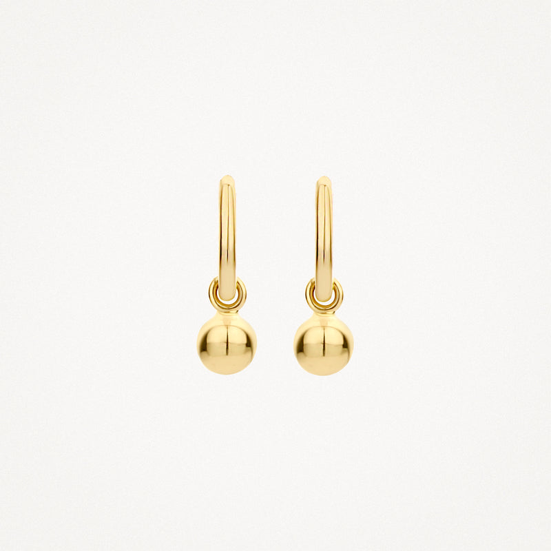 14k goud oorbedels met glanzende bolhanger en ronde sluiting.