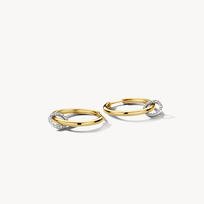 Oorbellen van 14k wit goud met zirkonia en accenten van 14k rosé goud.