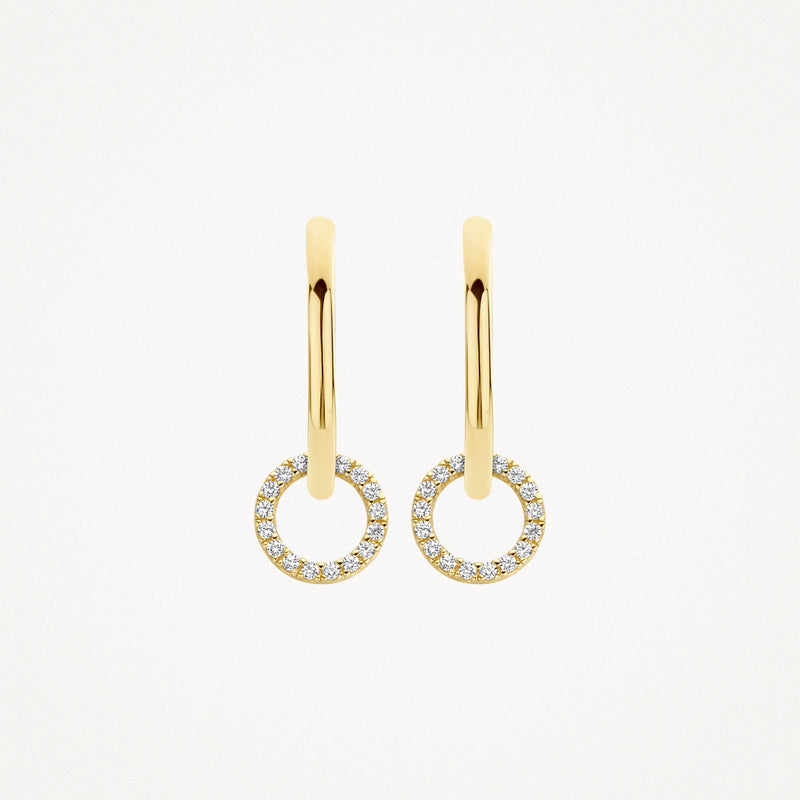 Breloques d'oreilles en or jaune 14k avec Pendentifs circulaires sertis de Zircones.