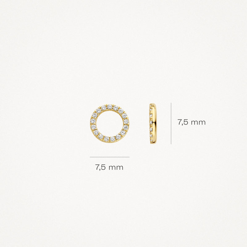 Breloques d'oreilles en or jaune 14k avec des Zircones rondes, 7,5 mm de diamètre et d'épaisseur.