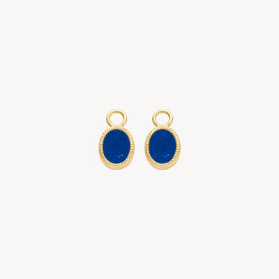 Gouden oorbedels met ovale Lapis Lazuli en fijne rand in 14k goud.