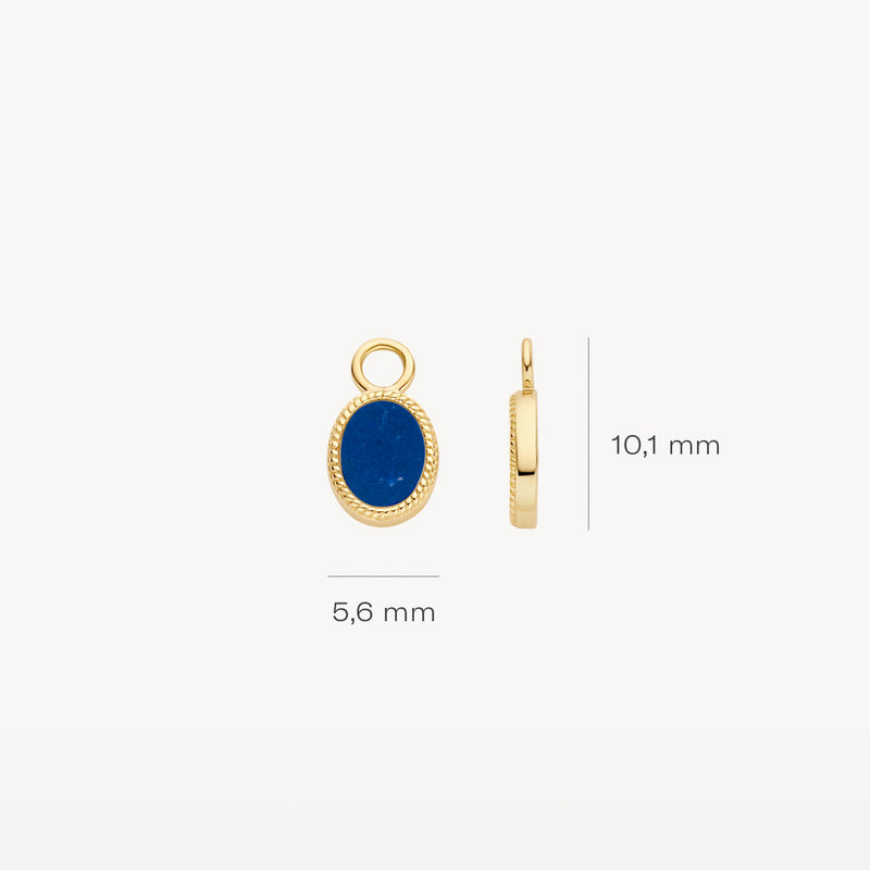 Ovale hanger 14k geelgoud met diepblauwe lapis lazuli 5,6x10,1 mm.