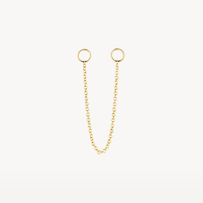 14k geelgouden fijne schakels ketting met ronde oorbedels.