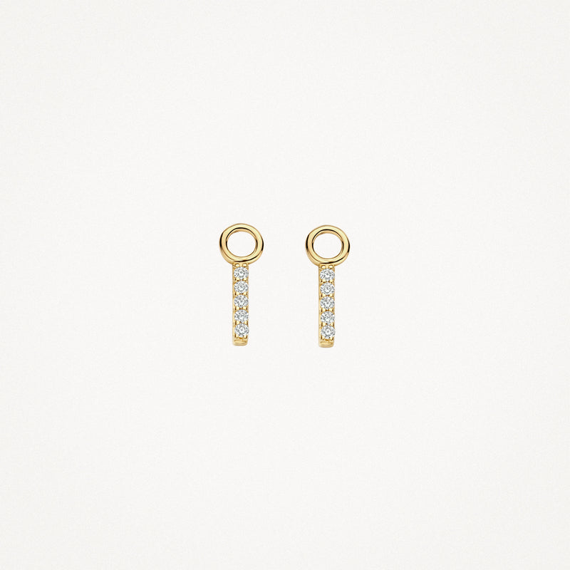Breloques d'oreilles en or jaune 14k avec zircone ronde au sommet et rangée verticale de zircones.