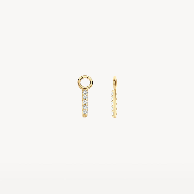 Breloques d'oreilles en or jaune 14k avec rangée verticale de Zircone et anneau supérieur rond.