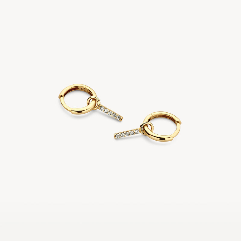 Breloques d'oreilles en or jaune 14k avec barre droite sertie de Zircone.