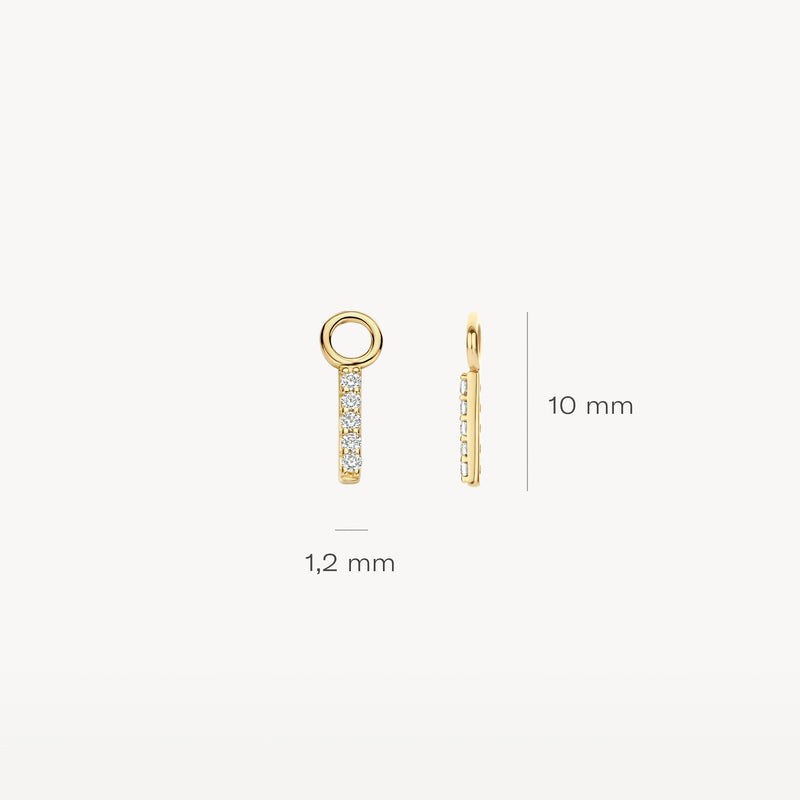 Breloques d'oreilles en or jaune 14k étroites avec cinq petites Zircones et œillet de 10 mm de long.