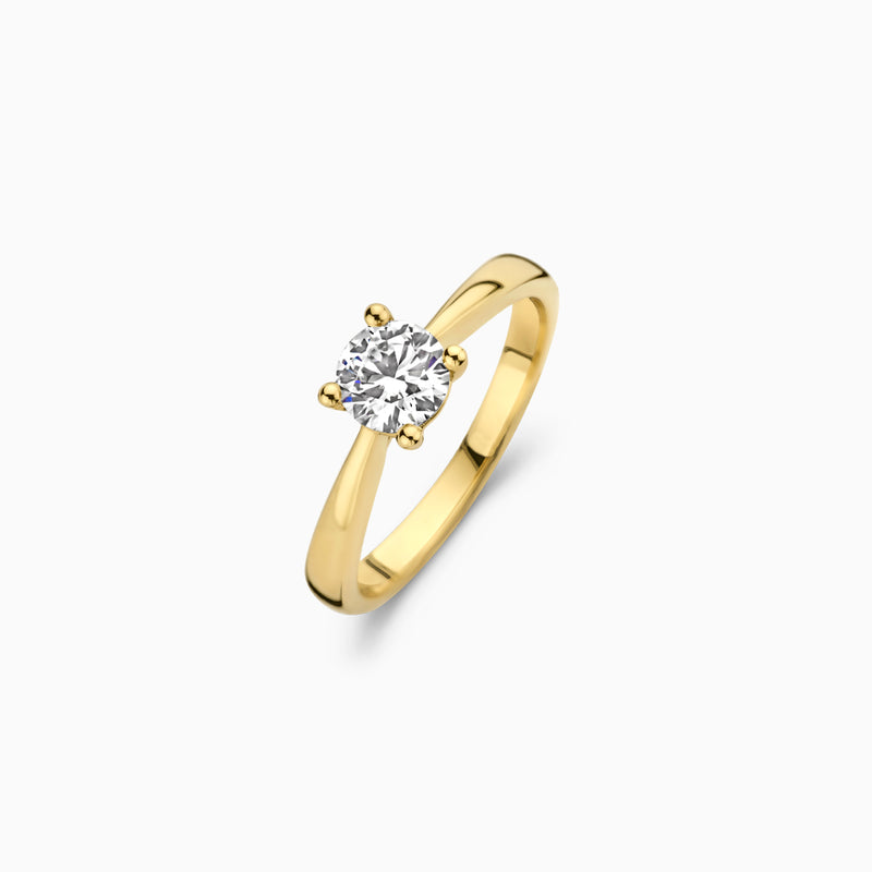 14k geelgouden ring met solitaire Lab Diamond briljant geslepen diamant.
