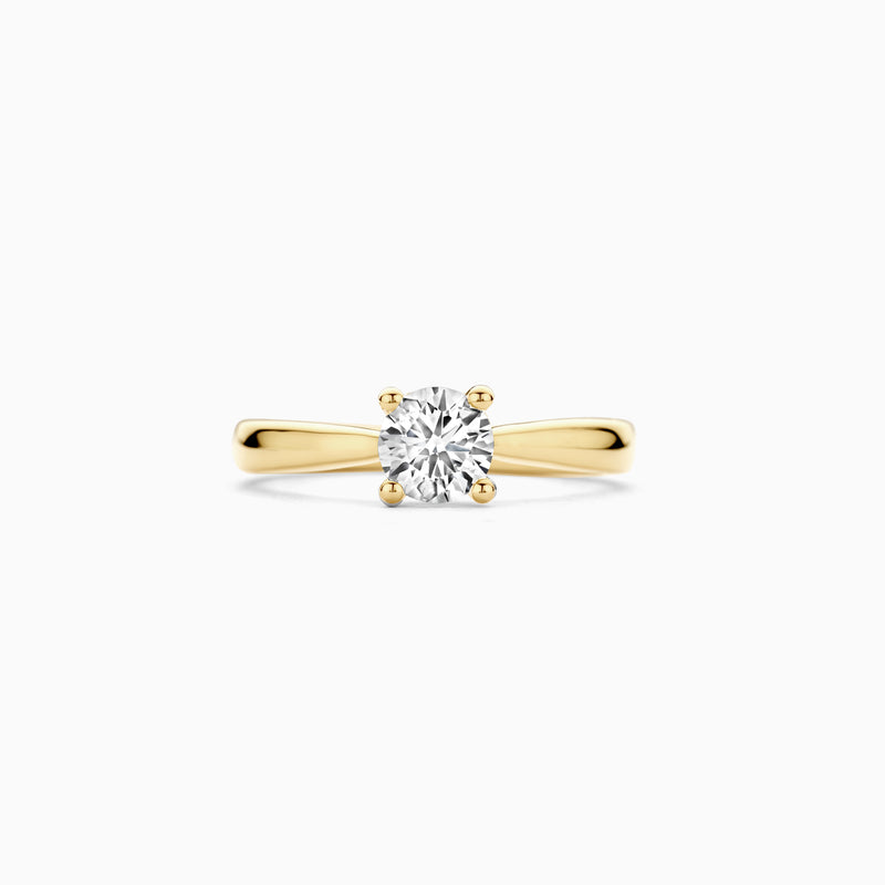 14k geelgouden solitairring met ronde briljanten lab diamant.