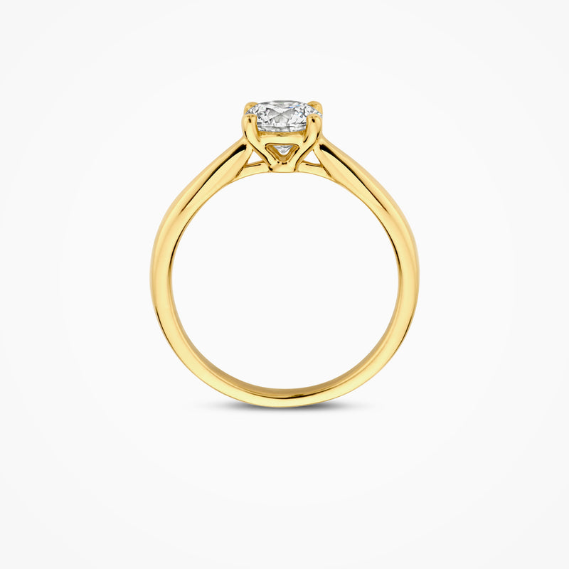 14k geelgouden solitair ring met ronde lab diamant en fijn ontwerp.