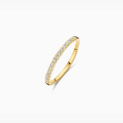 Ring van 14k geel goud met fijne rij Lab Diamonds en gerecycled goud.