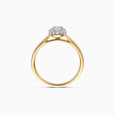 14k geelgouden ring met cluster van fonkelende labdiamanten en gerecycled goud.
