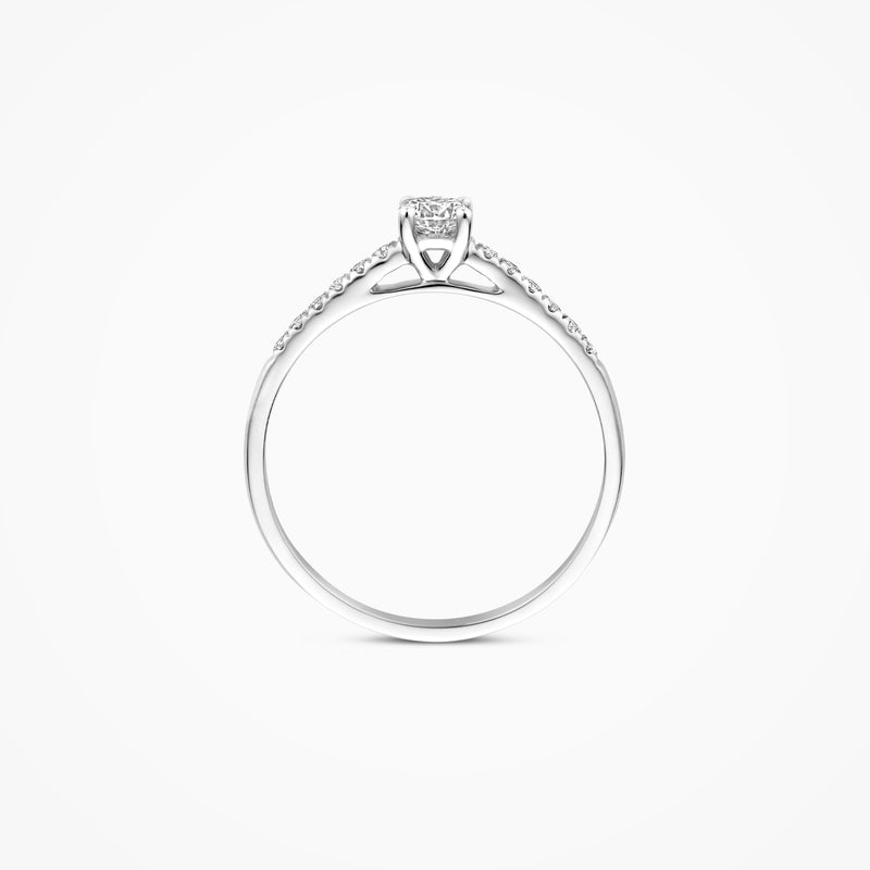 14k witgouden ring met een enkele Lab Diamond en fijne zetting.