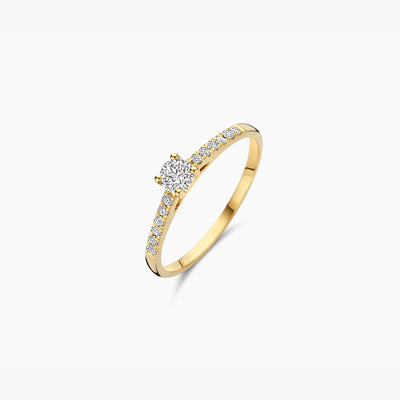 14k geelgouden ring met Lab Diamonds en gerasterde diamanten band.