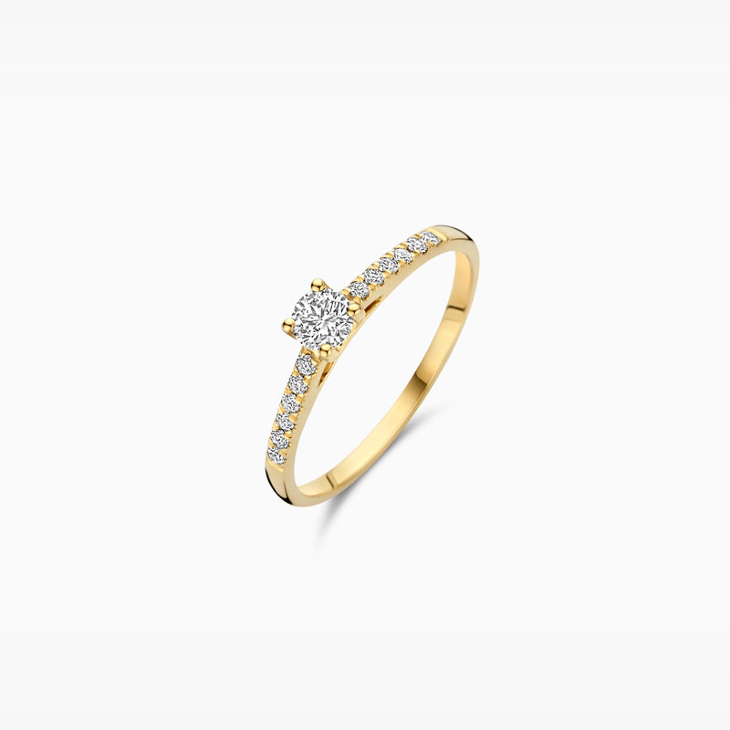 14k geelgouden ring met Lab Diamonds en gerasterde diamanten band.