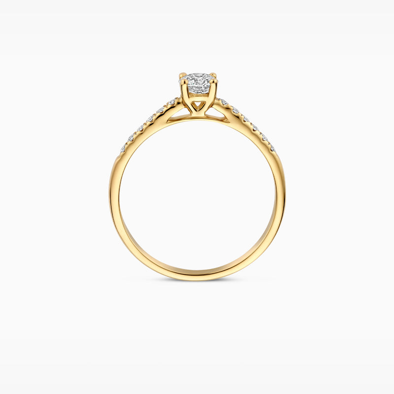 14k geelgouden ring met Lab Diamonds centrale diamant en zijstenen van gerecycled goud.
