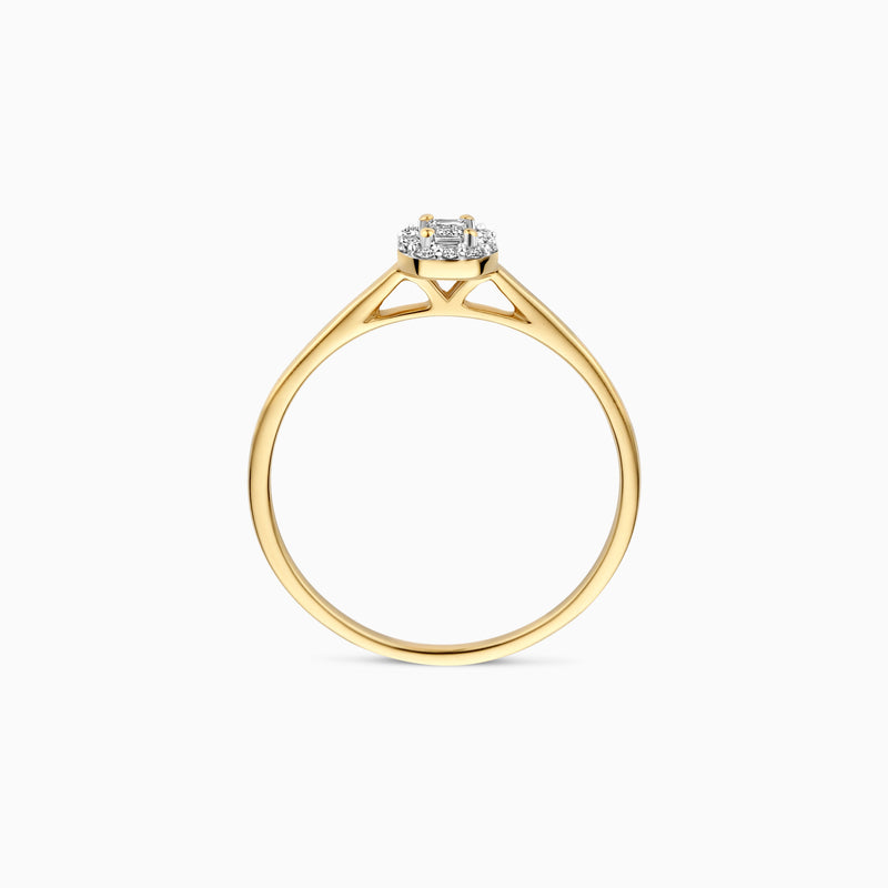 14k geelgouden ring met ronde lab diamant en fijne zetting.
