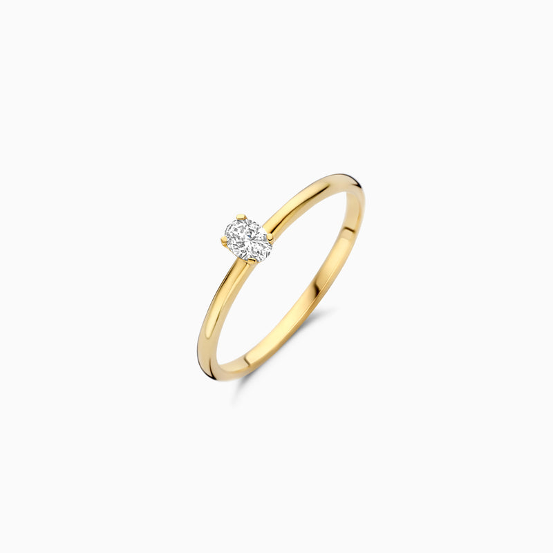 Slanke aanschuifring van 14k goud met solitaire Lab Diamond</s>.